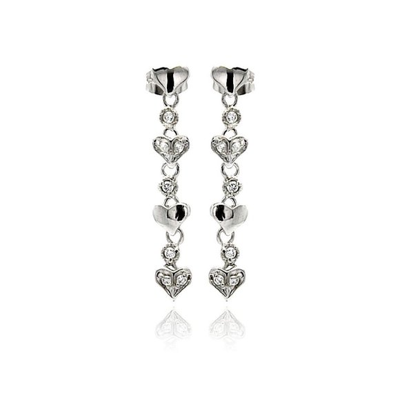 Silver 925 Multiple Heart CZ Dangling Earrings - Picture 1 of 9